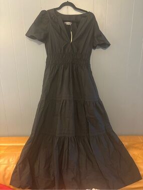Anthropologie Somerset Black Tiered V-Neck Maxi Dress
